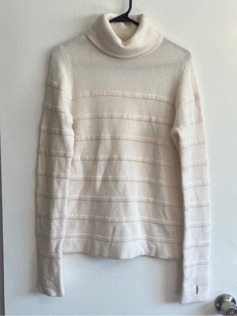 Lacoste ivory cream striped wool rabbit cashmere turtleneck sweater size 36